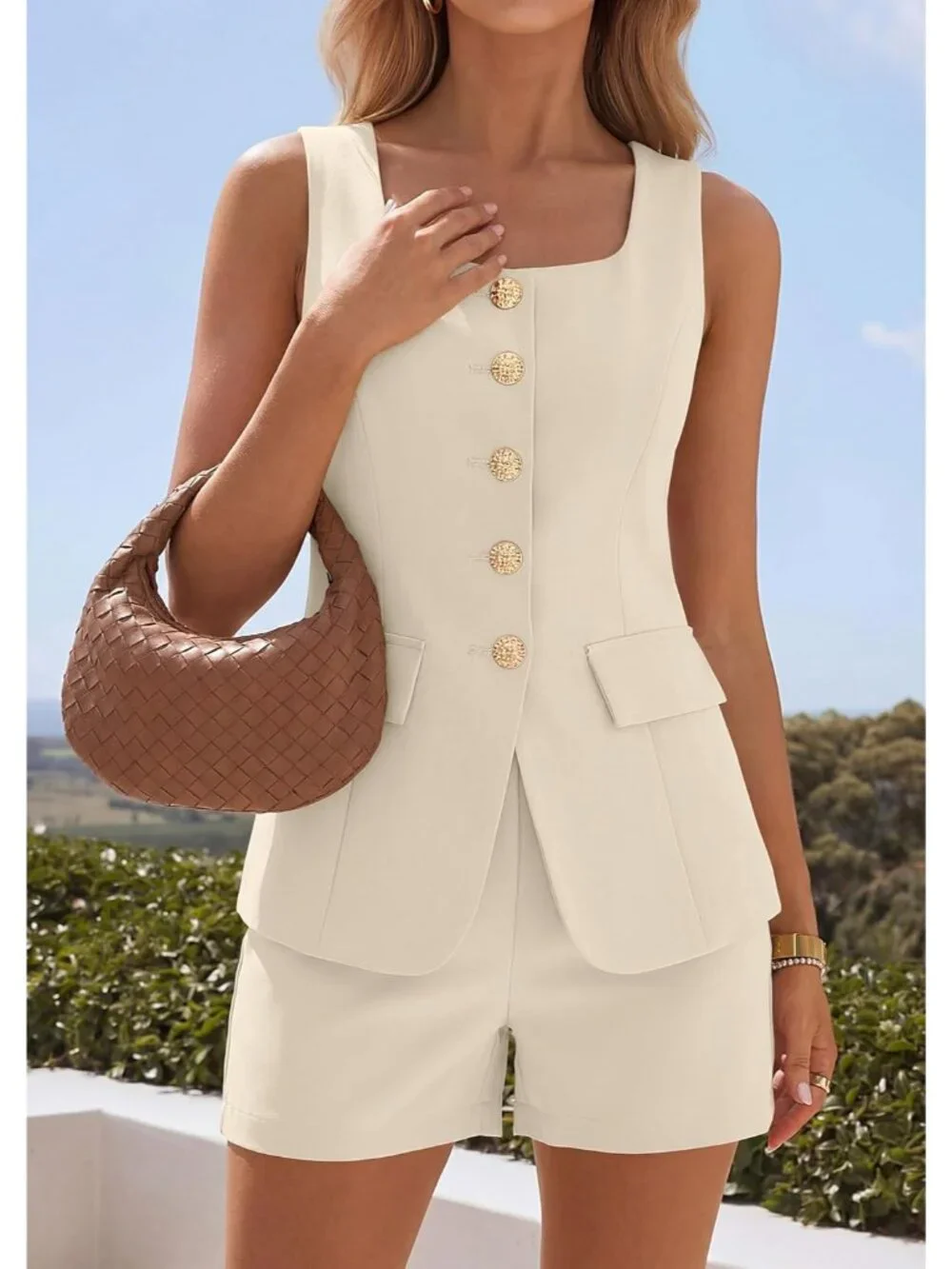 Womens 2 Piece Matching Sets 2026 Fashion Suit Vest Tops Shorts Set Spring Busin